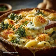 Gratin de brocolis et coquillettes cr&eacute;meux &agrave; la sauce Mornay Recette Express