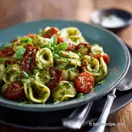 Salade de p&acirc;tes au pesto Recette facile mozza tomates s&eacute;ch&eacute;es