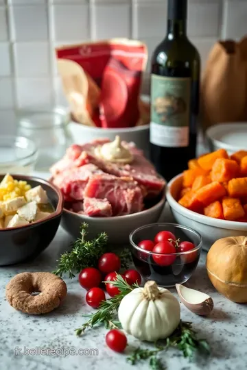 Joue de bœuf fondante au vin rouge et légumes racines ingredients