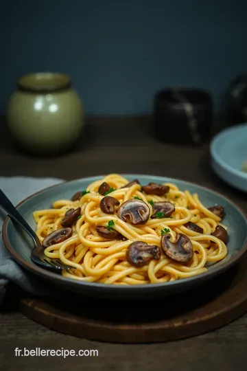 Pâtes Crémeuses aux Champignons et Parmesan presentation