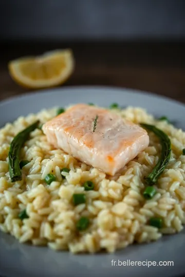 Saumon tendre sur un Risotto crémeux aux asperges presentation