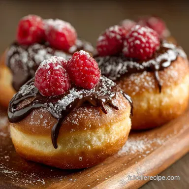Donut au chocolat et framboise : Recette de chef pour beignets souffl&eacute;s Fiche recette