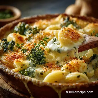 Gratin de brocolis et coquillettes cr&eacute;meux &agrave; la sauce Mornay Recette Express