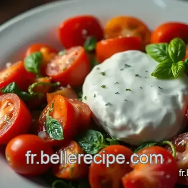 Recette Burrata: Salade Fra&icirc;che aux Tomates Cerises et Pesto Maison