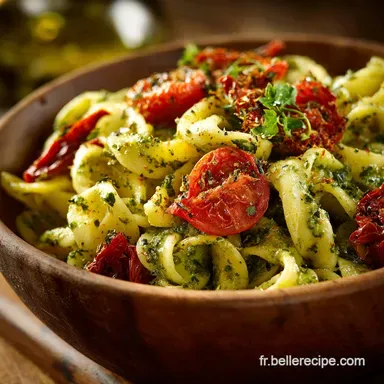 Salade de p&acirc;tes au pesto Recette facile mozza tomates s&eacute;ch&eacute;es Fiche recette