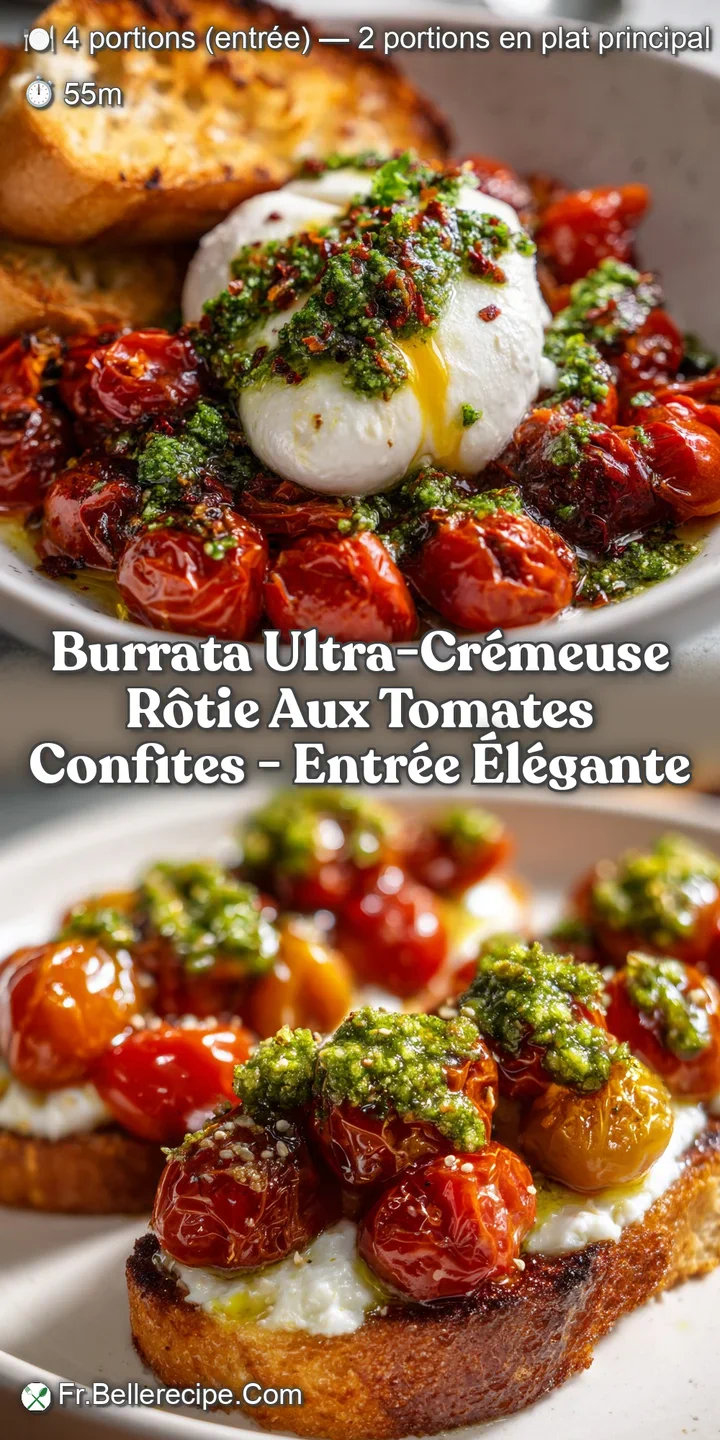 Burrata ultra-cr&eacute;meuse r&ocirc;tie aux tomates confites - entr&eacute;e &eacute;l&eacute;gante