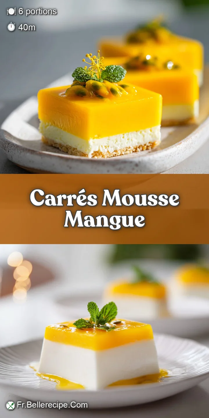 Close-up reveals silky texture of mango mousse, speckled with cocoa dust. Soft, diffused light highlights the dessert's sm...