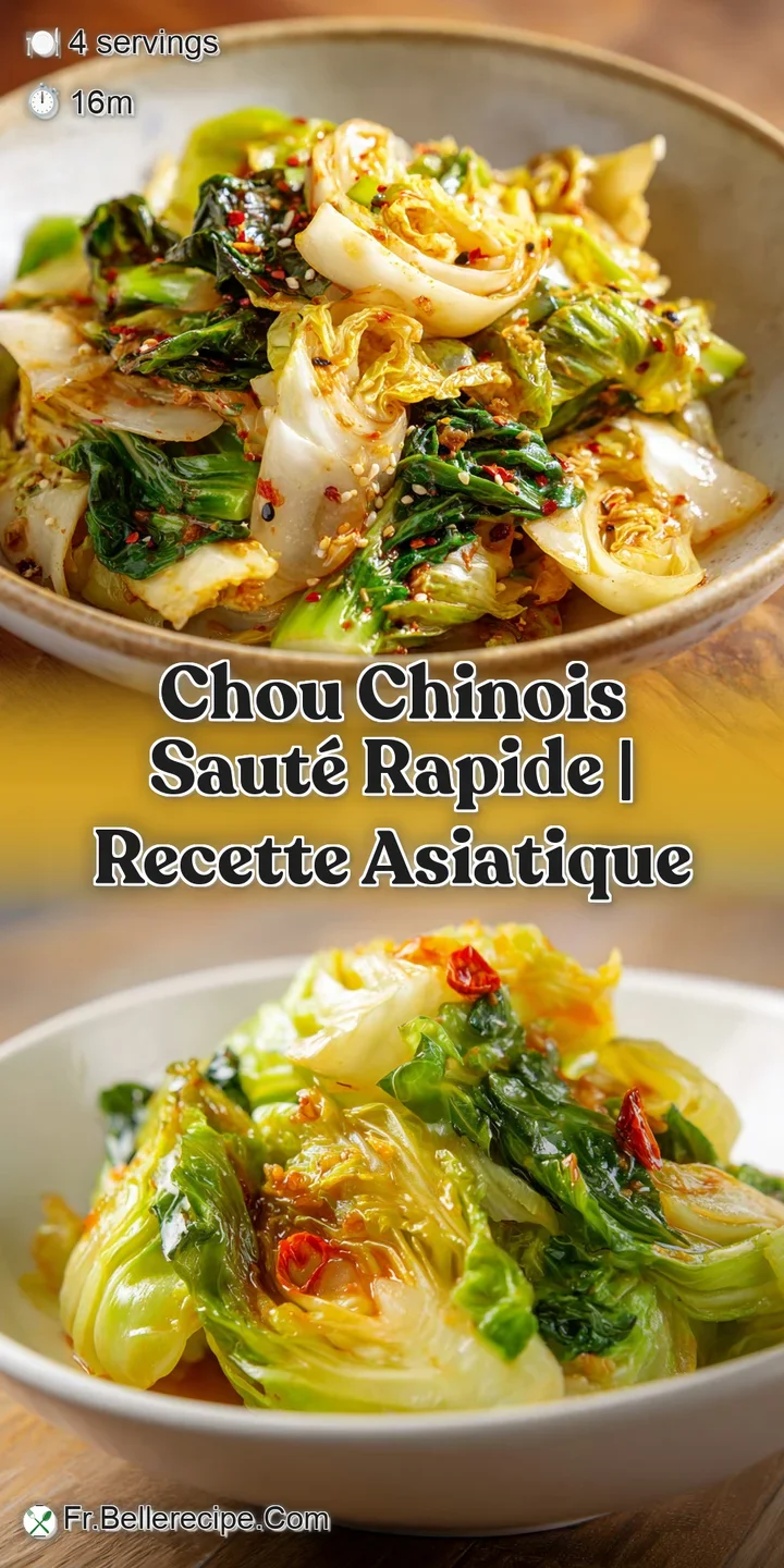 Close-up of the saut&eacute;ed chou chinois reveals glistening, tender leaves and colorful peppers, hinting at its delicious arom...
