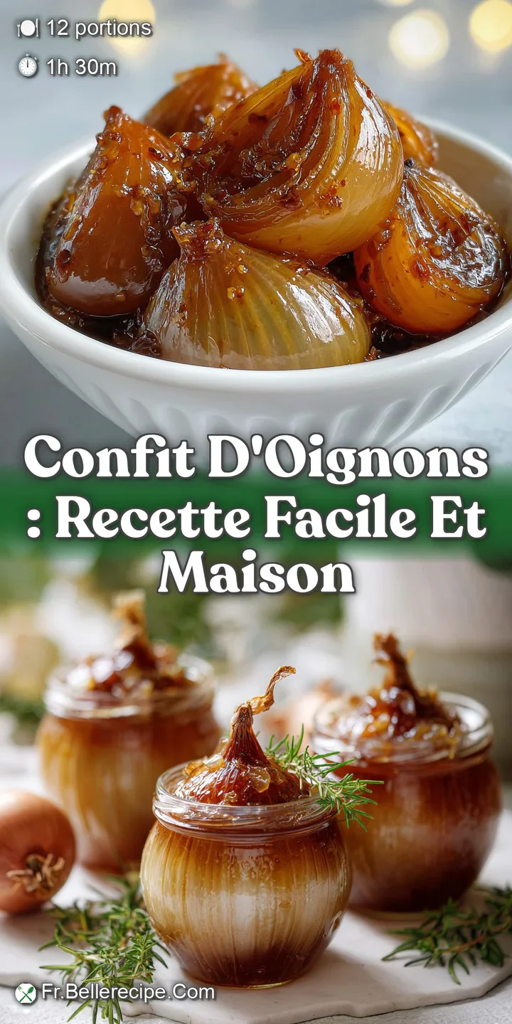 Close-up of glistening, jam-like onion confit. Strands of soft, caramelized onion with a deep, rich, amber hue visible.