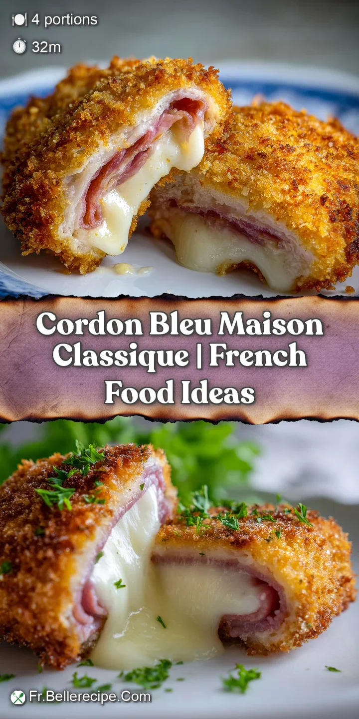 Close-up of a delicious-looking cordon bleu showcasing the crispy crust, melted cheese, and tempting ham filling within.