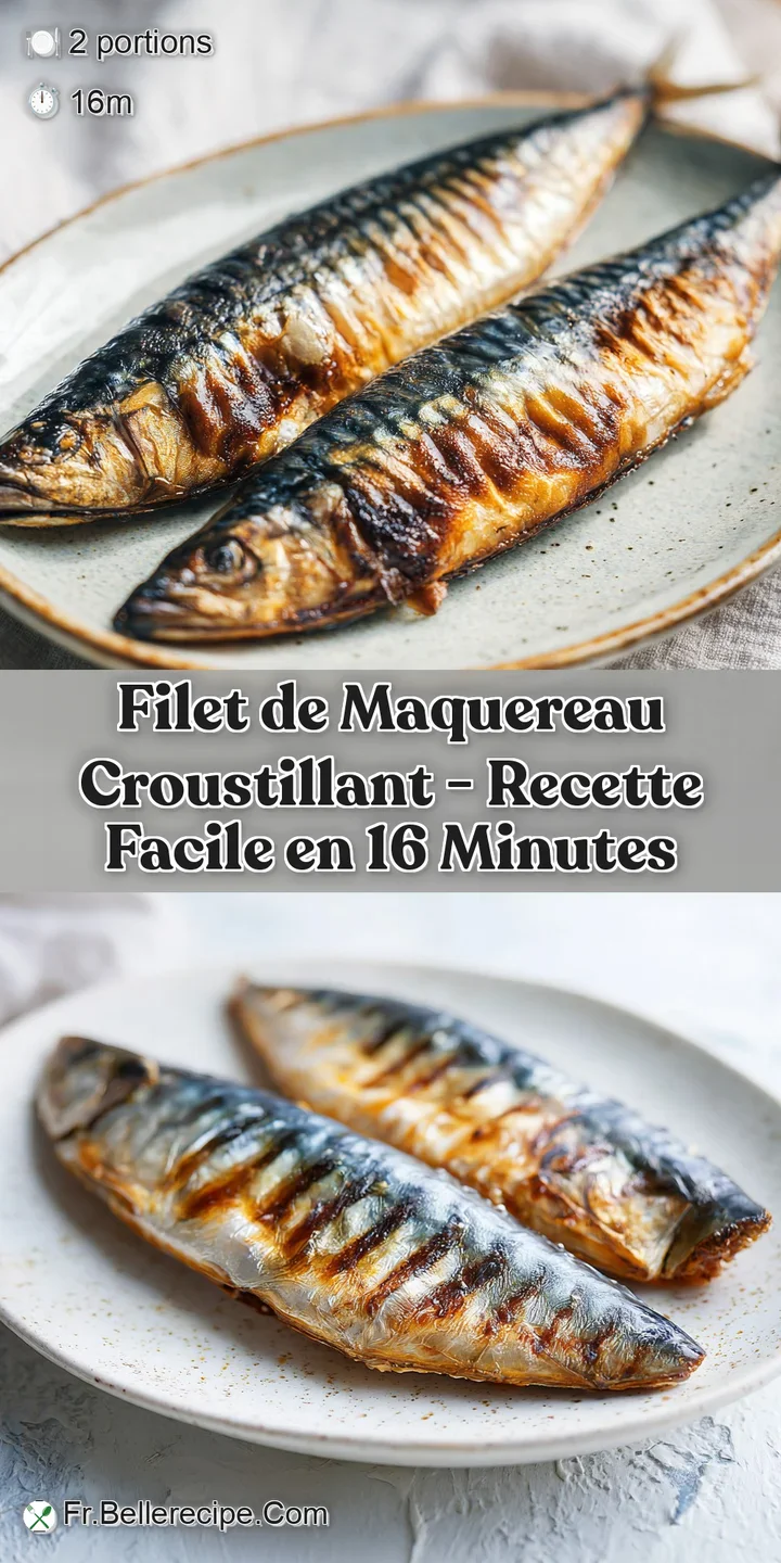 Close-up of a seared mackerel fillet, showcasing its irresistible crispy skin and moist, flaky flesh with a hint of char.