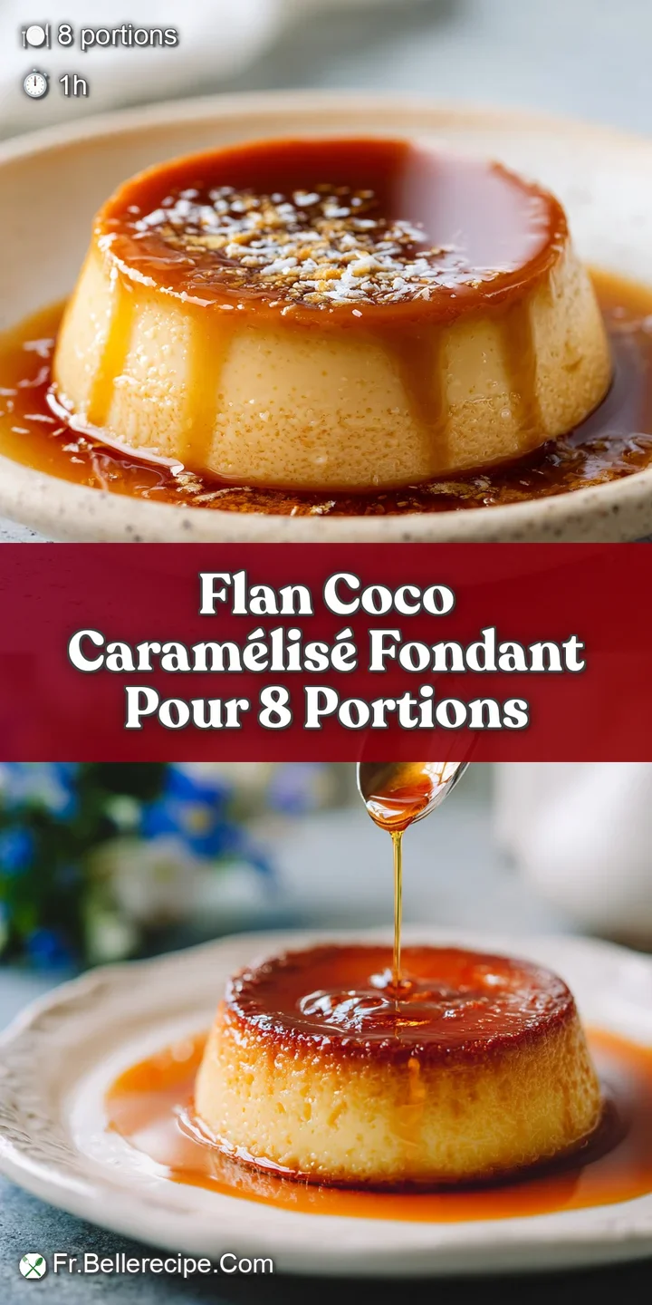 Close-up of caramelized coconut flan, showcasing its creamy texture and rich, amber caramel. A tantalizingly sweet and dec...