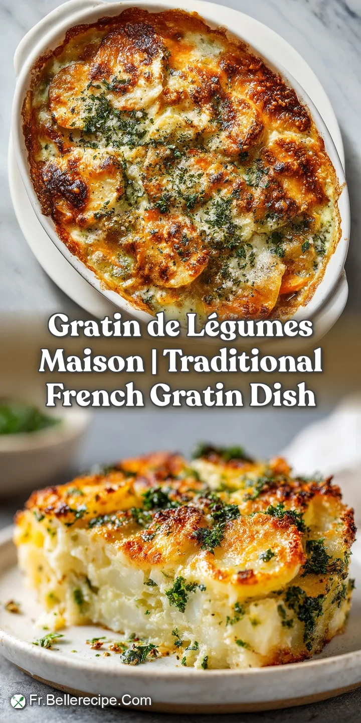 Close-up of the gratin's surface: golden, caramelized crust with tender vegetables. A creamy sauce is bubbling softly within.