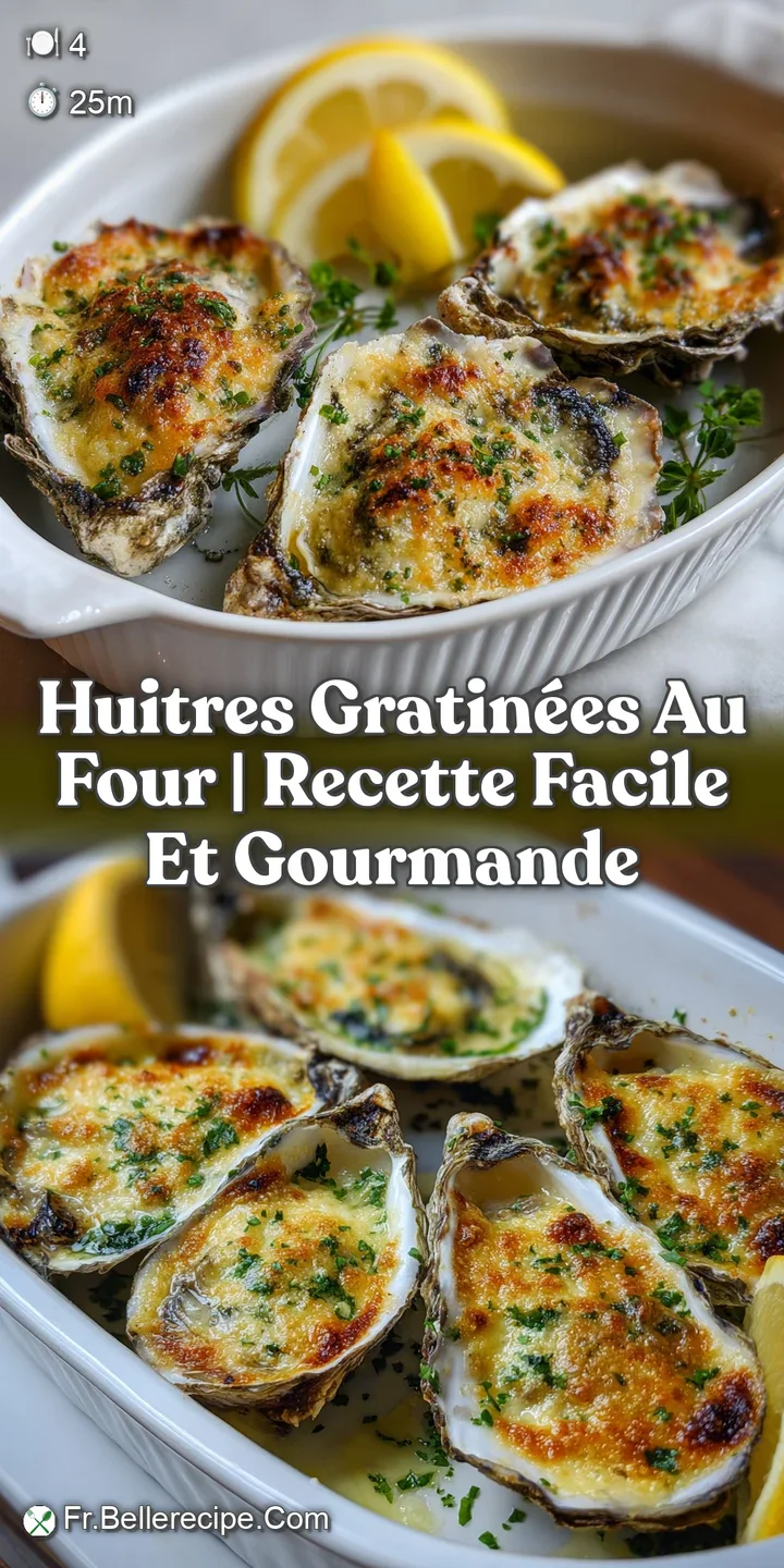 Close-up reveals the textures of the baked oysters, from the crisp, golden crust to the plump, juicy oyster flesh, glisten...