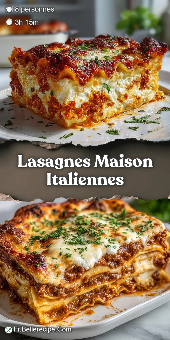 Close-up of lasagna layers: rich meat sauce, creamy b&eacute;chamel, melted cheese pull, promising savory, comforting Italian fla...