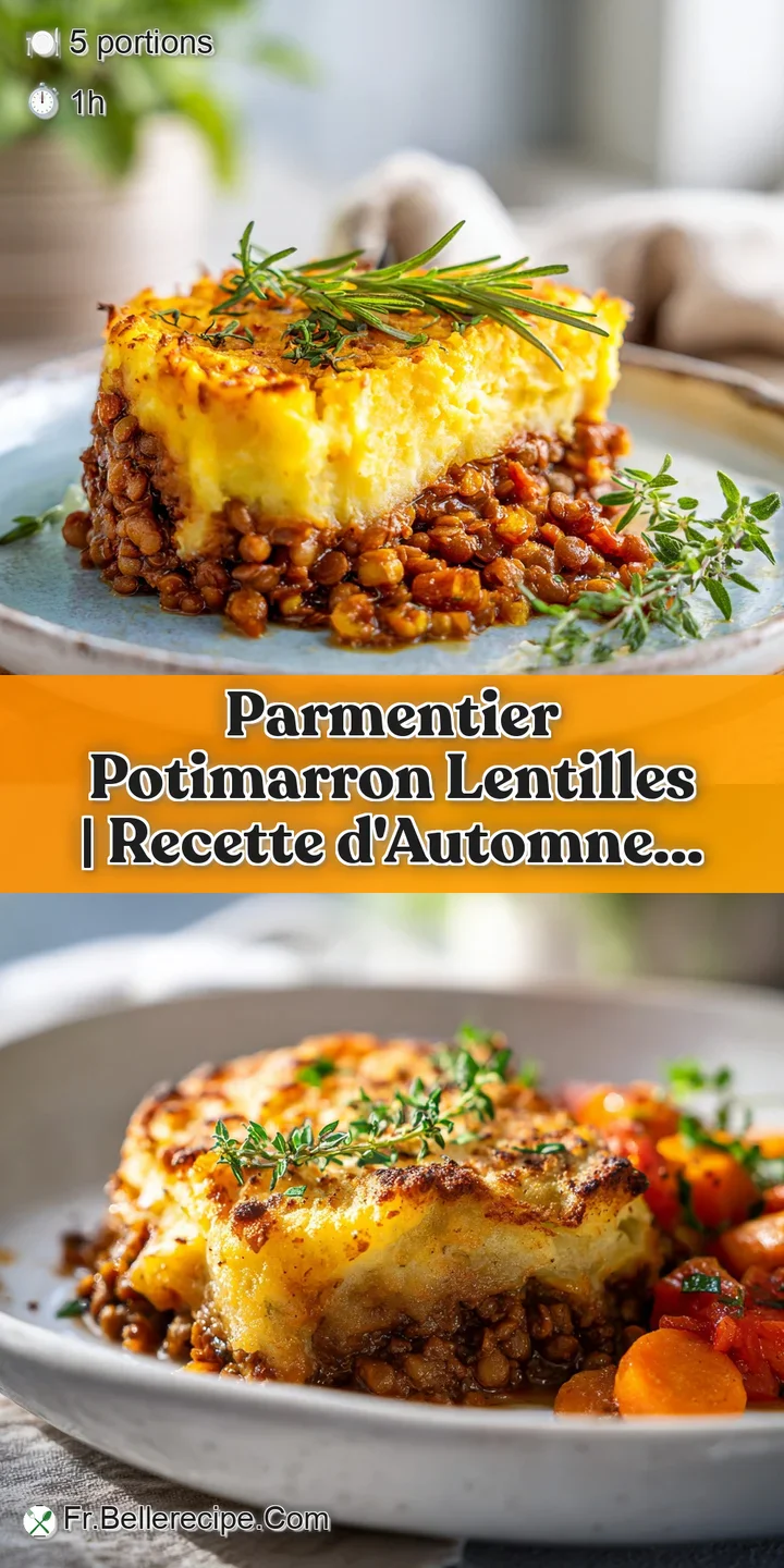 Close-up of creamy orange pur&eacute;e with glistening lentils and a sprinkle of fresh green herbs.