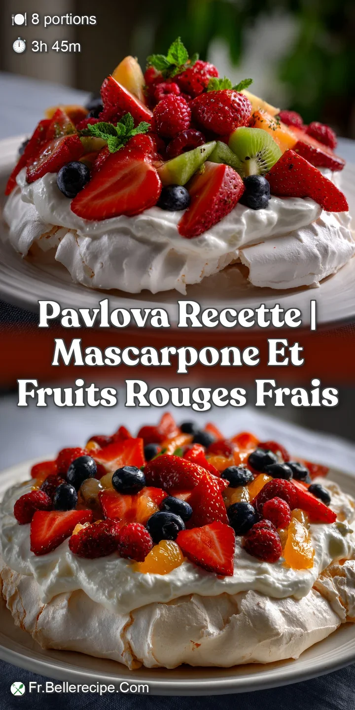 Close-up of a Pavlova slice reveals a crackling meringue crust giving way to a soft interior and juicy, ruby-red berries.