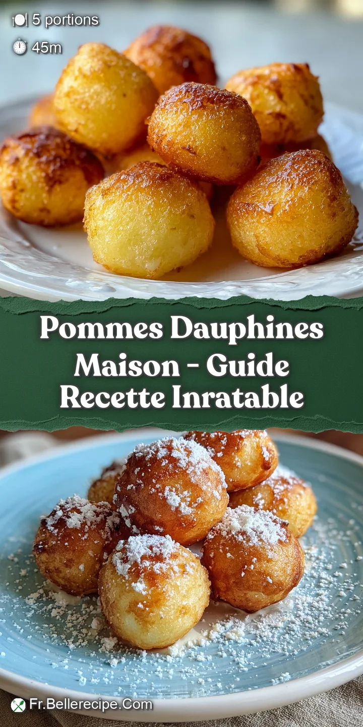 Close-up of a crisp, golden-brown pommes dauphine, its airy interior peeking through a slight crack, hinting at a delicate...