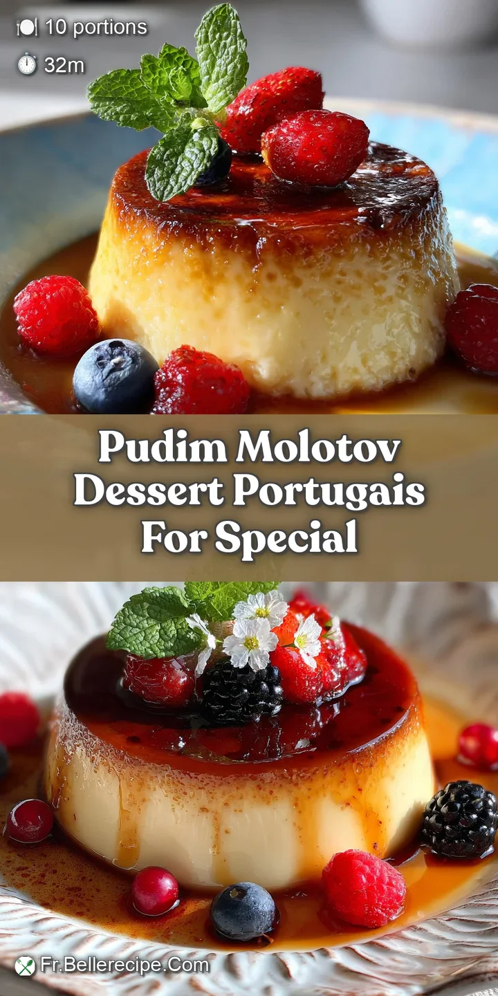 Close-up of a fluffy, golden-brown Molotov pudding, showcasing its airy texture and slightly caramelized top; tempting and...
