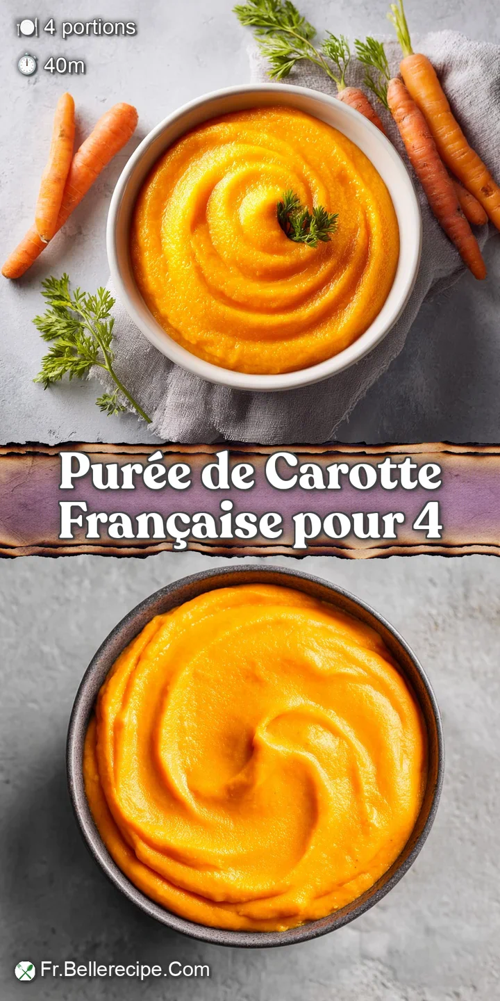 Close-up reveals the velvety texture of the carrot puree. The vibrant orange color contrasts beautifully with a drizzle of...