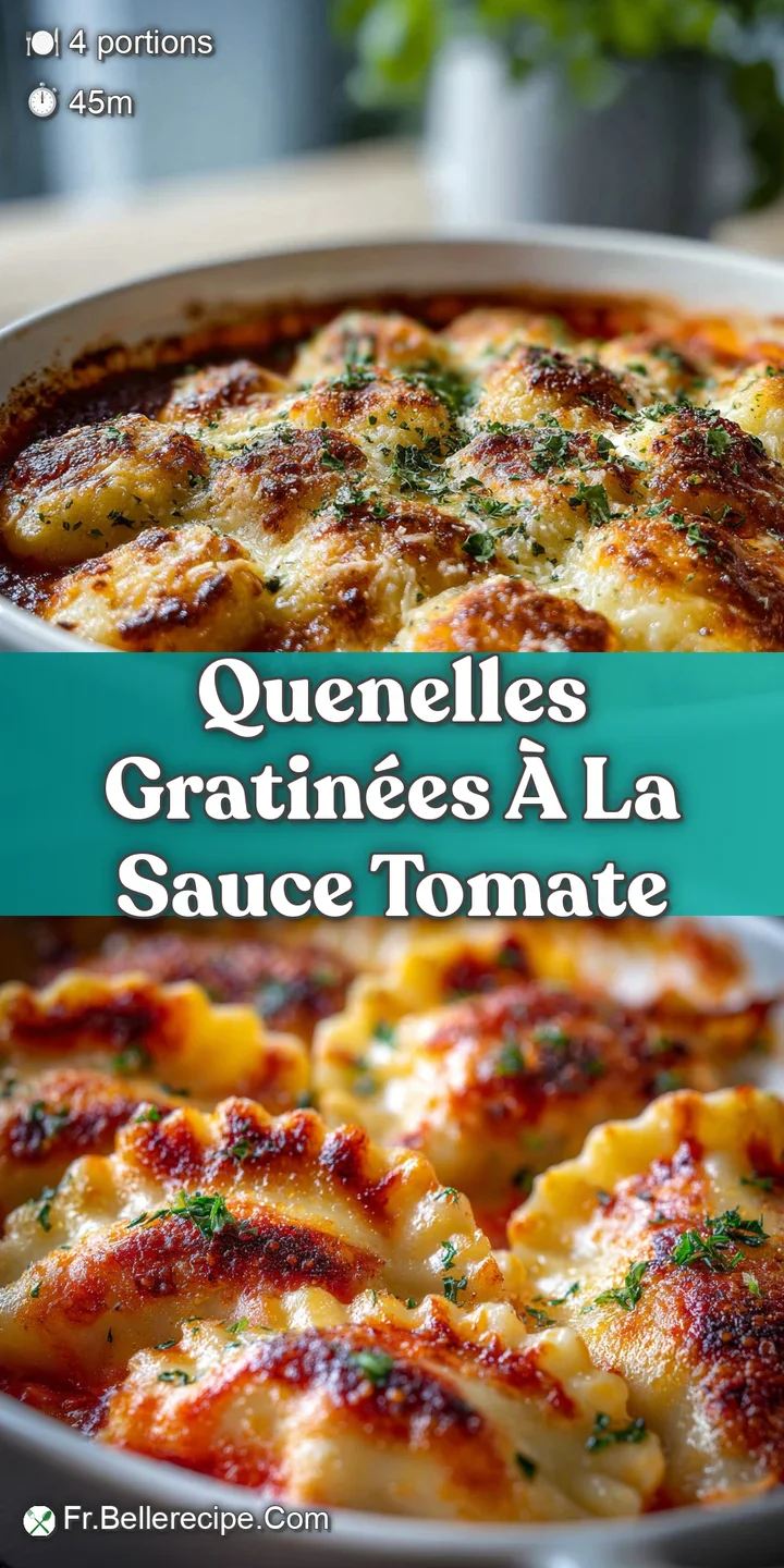 Close-up of a quenelle, soft texture contrasted by the bubbly, slightly caramelized cheese and the chunky, rustic tomato s...