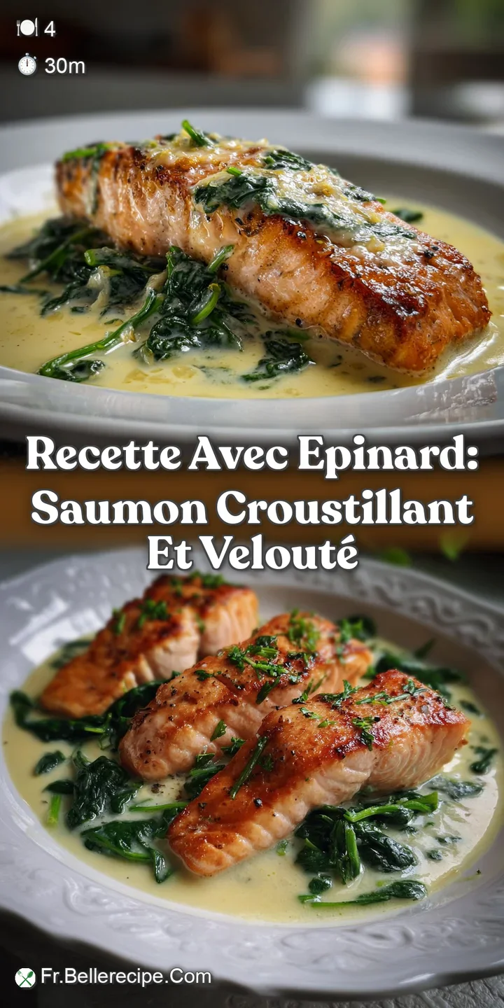 Flaky, golden-crusted salmon atop a bed of vibrant green spinach, hinting at a creamy, luscious interior.