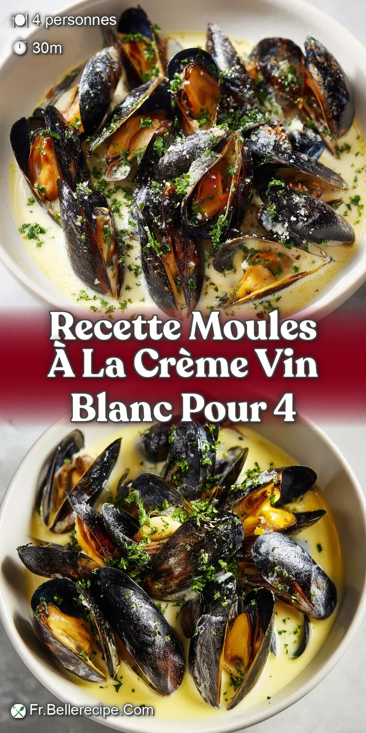 Close-up of tender, succulent mussels glistening in a luscious, creamy white wine sauce, inviting and aromatic with fresh ...