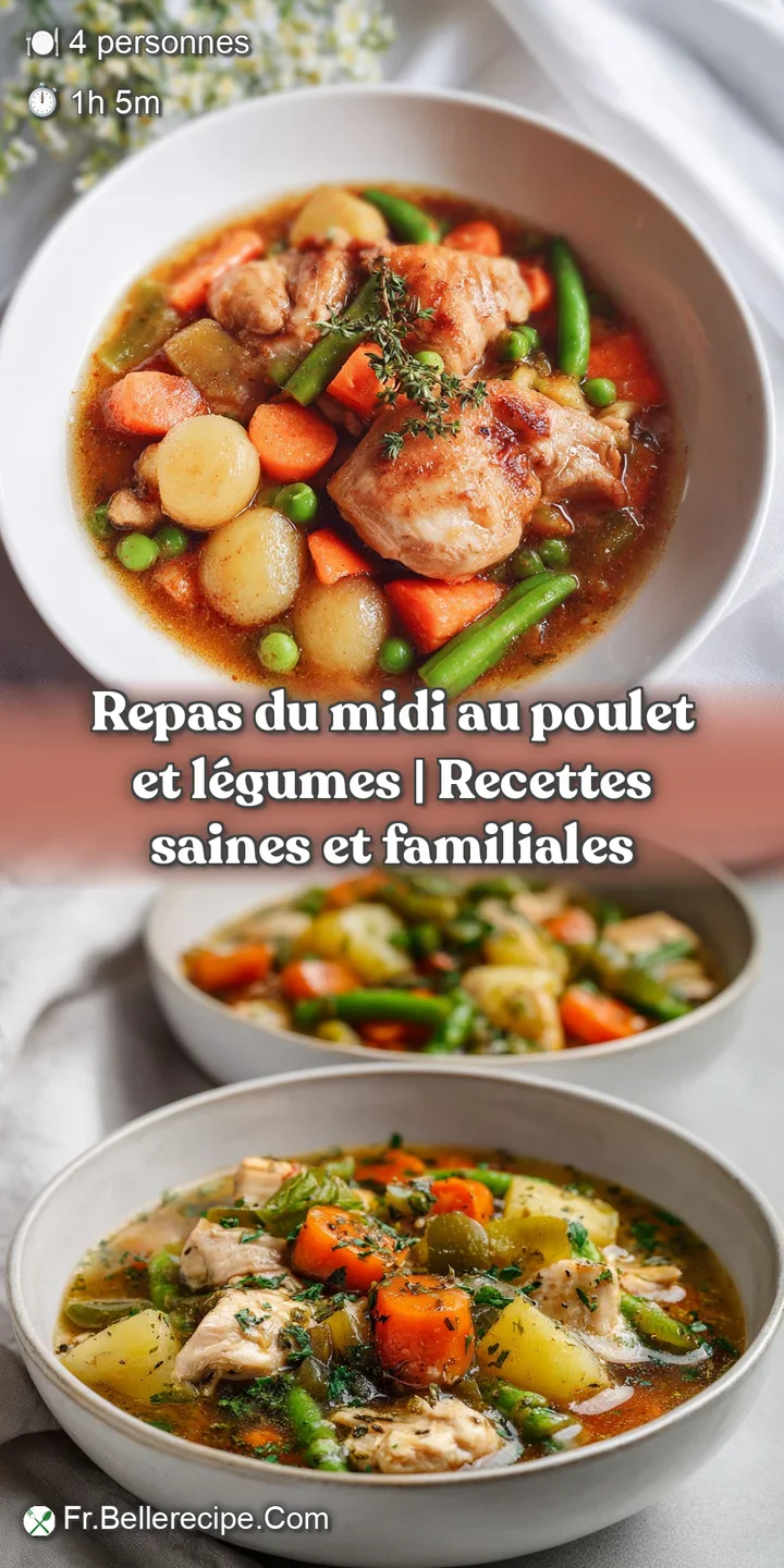 Close-up of tender, juicy chicken bathed in savory broth with perfectly cooked carrots and peas, invitingly warm.