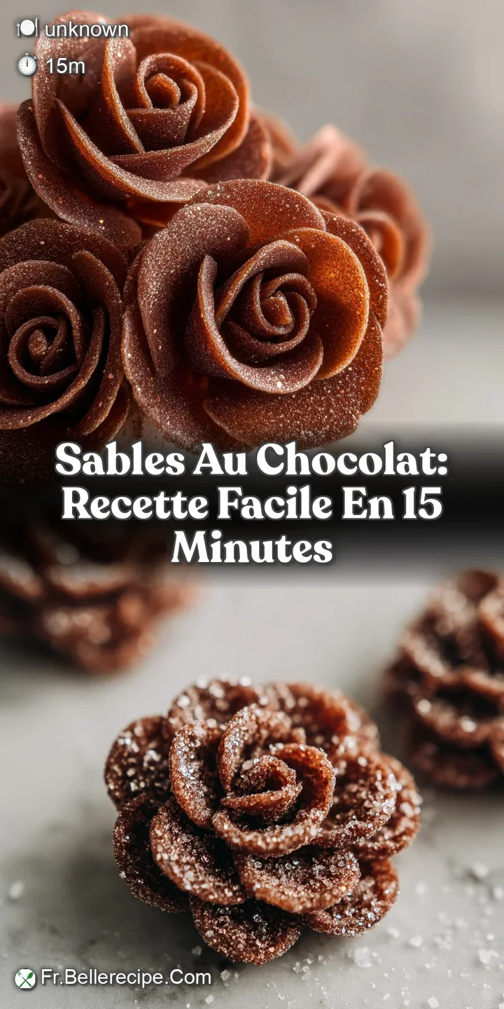 Close-up of a chocolate sable cookie revealing a slightly cracked, buttery surface with a generous dark chocolate drizzle....