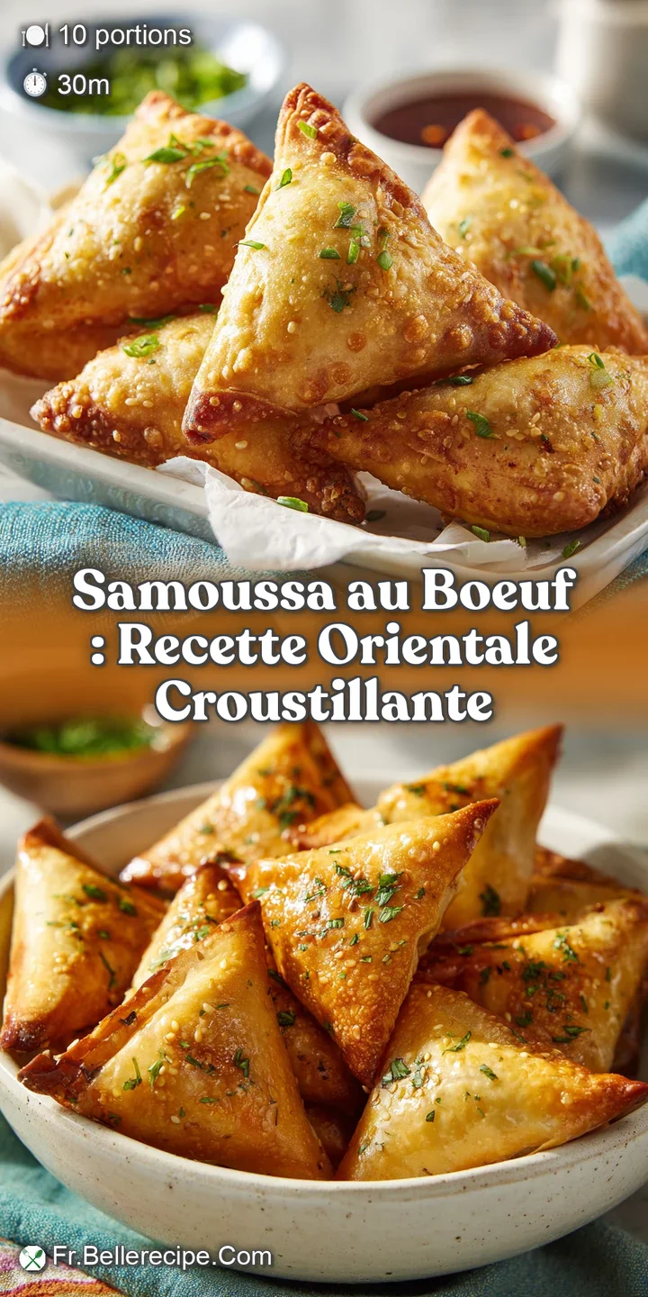 Close-up of a flaky, golden-brown samosa revealing a steaming, richly spiced beef filling.