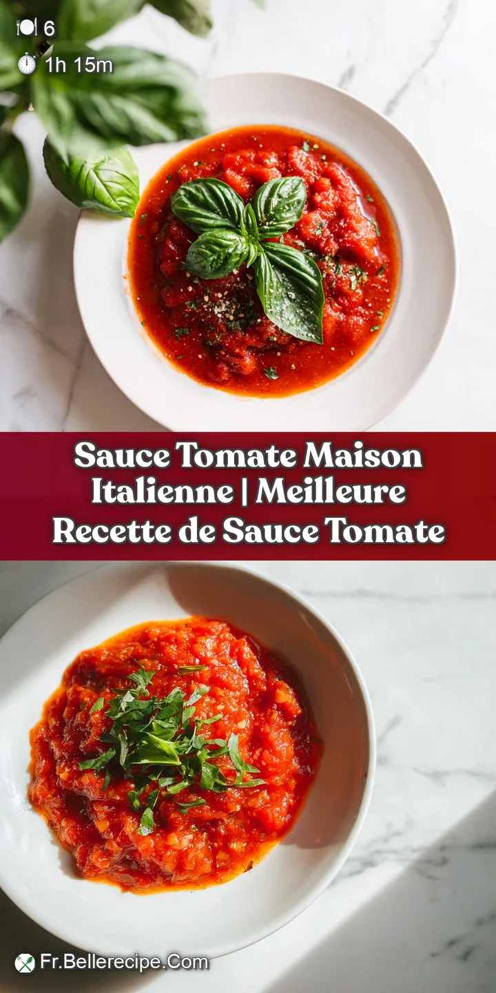 Close-up of a glossy, deep red tomato sauce with visible texture, promising rich flavor.