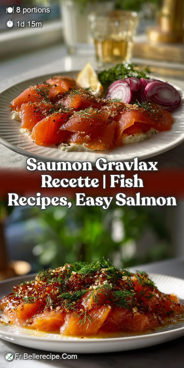 Close-up of tender, translucent salmon gravlax revealing a rich pink hue, speckled with peppercorns, radiating freshness a...