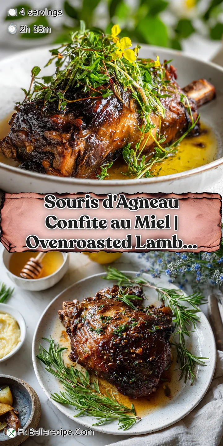 Close-up shows the rich, caramelized crust of a honey-glazed lamb shank, promising tender, flavorful meat beneath the surf...