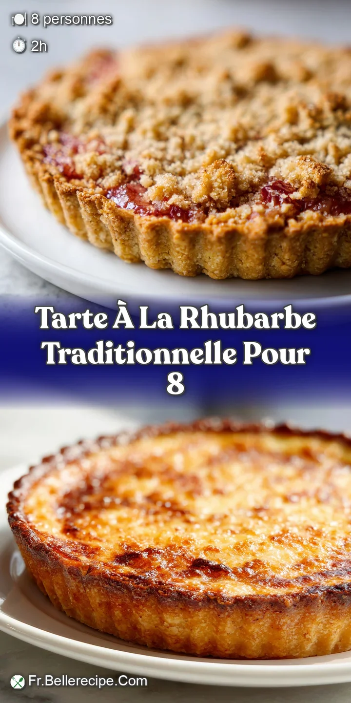 Close-up of a rhubarb tart: glistening, ruby-red rhubarb filling peeks through the golden brown lattice crust. Sweet and t...