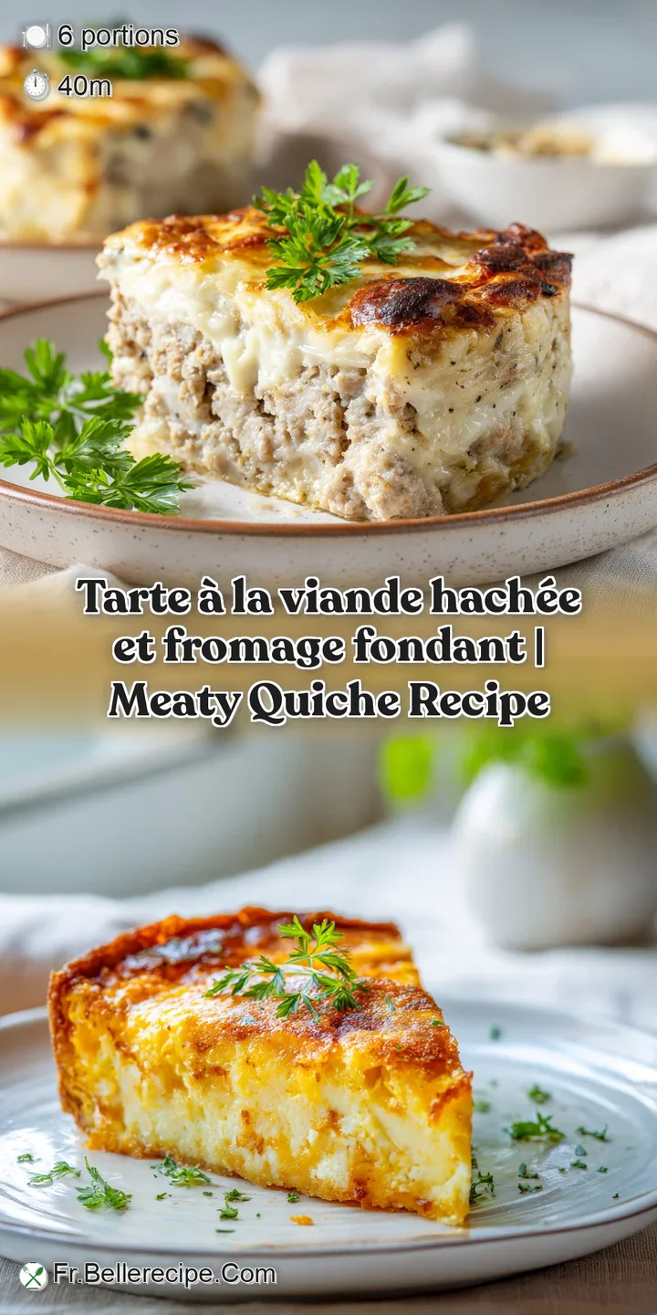 Close-up of melted cheese stretching over a warm, savory ground meat tart crust.