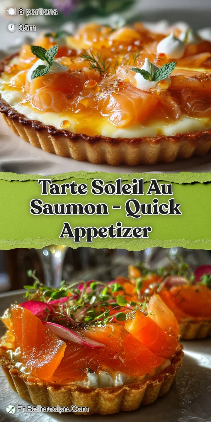 Close-up of a Tarte Soleil slice reveals tender salmon filling peeking through golden, buttery layers. An irresistible, sa...