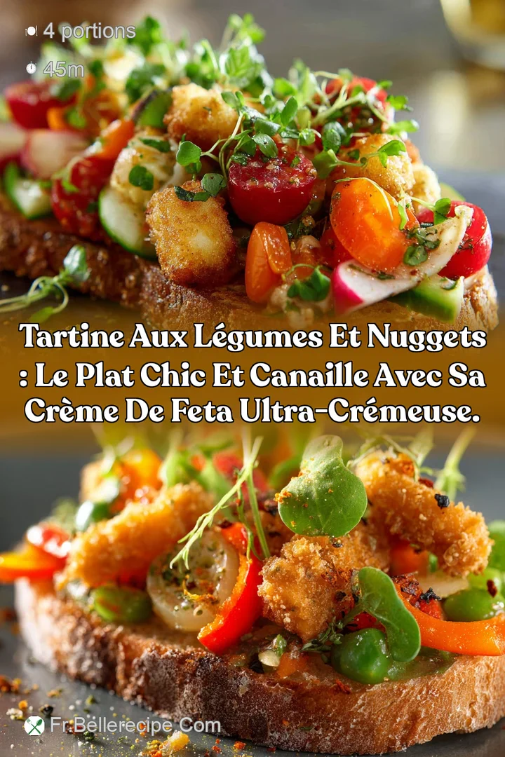 Tartine aux l&eacute;gumes et nuggets : le plat chic et canaille avec sa cr&egrave;me de feta ultra-cr&eacute;meuse.