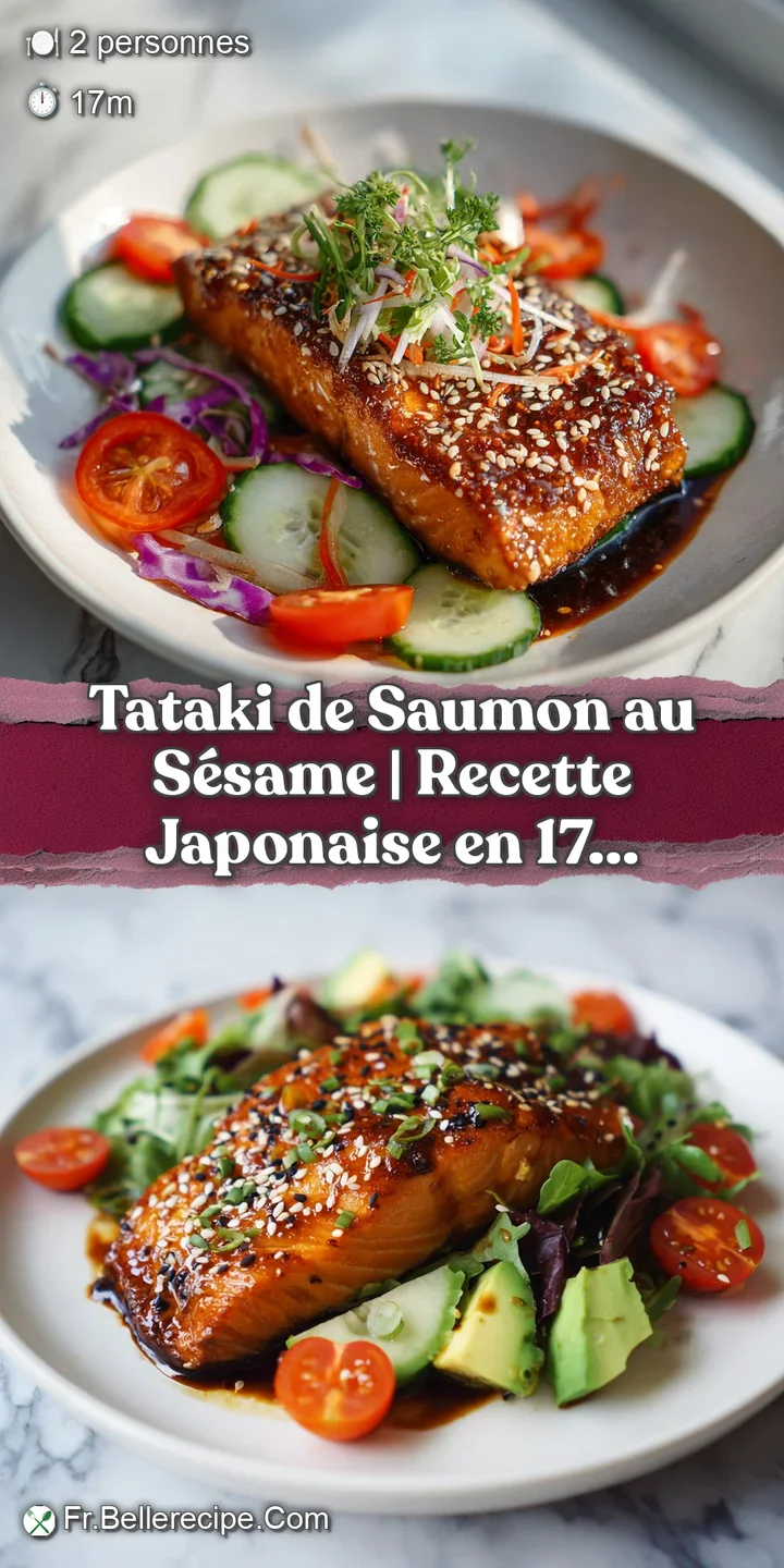 A close-up of ruby-red salmon tataki, glistening and coated in toasted sesame seeds, inviting a bite.