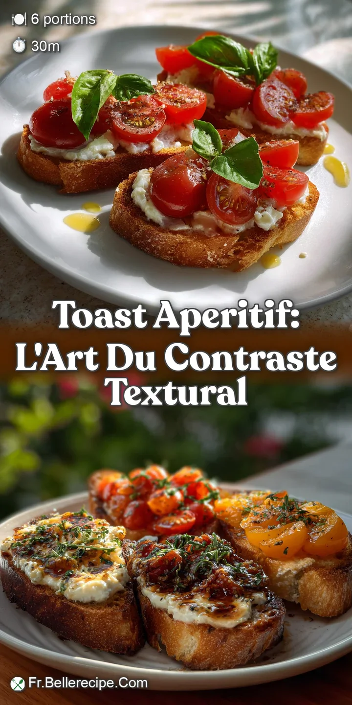 A close-up view of the toast aperitif displays a swirl of mousse with airy texture. Golden toast base contrasts with the c...