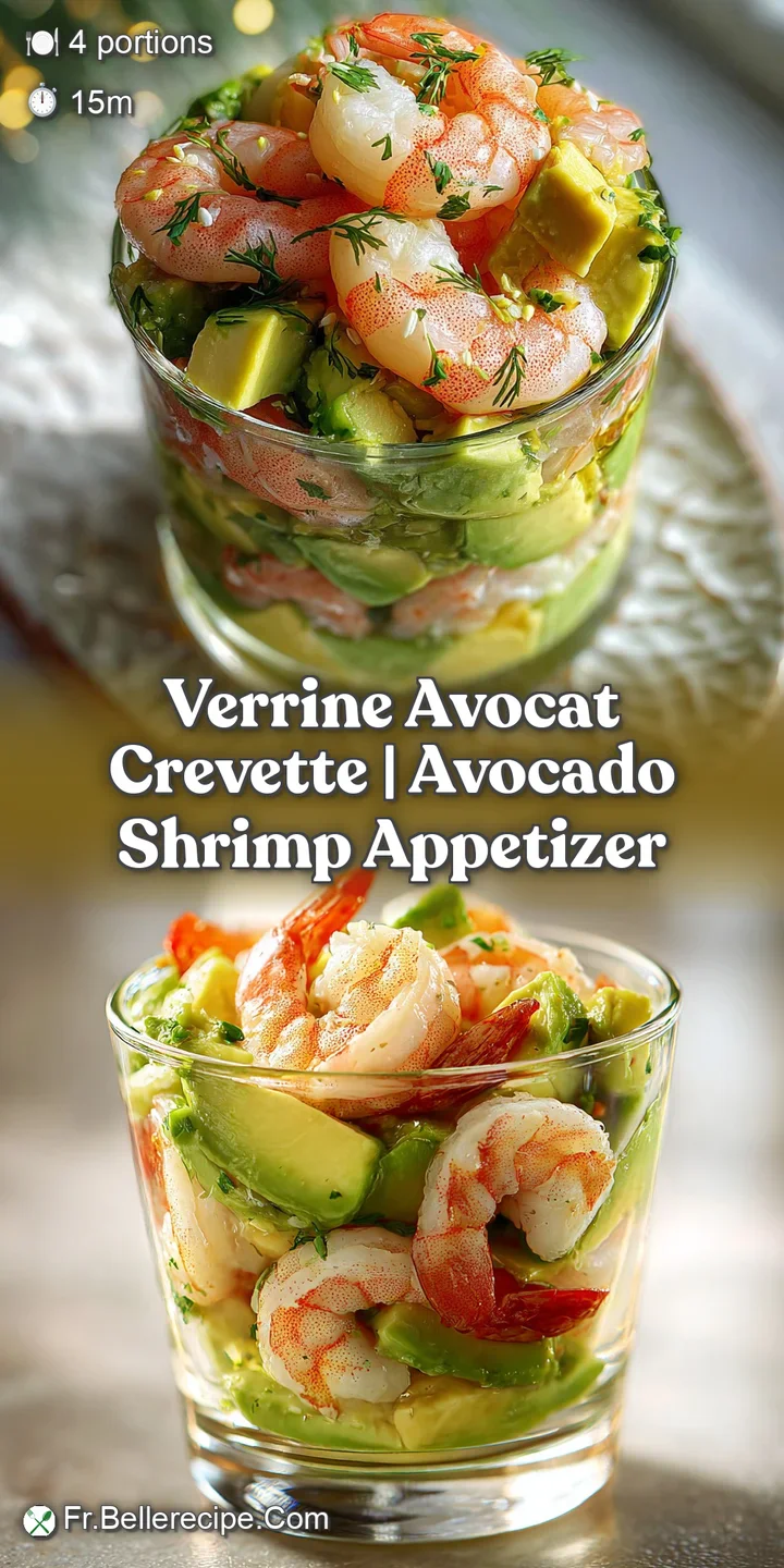 Close-up of the creamy layers of a verrine: avocado mousse, succulent pink shrimp, creating an appetizing texture.