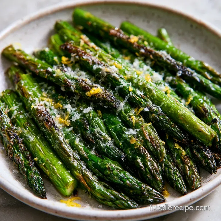 Asperges vertes align&eacute;es avec &eacute;l&eacute;gance, parsem&eacute;es de copeaux de fromage blanc et de fines tranches de citron &eacute;clatant.