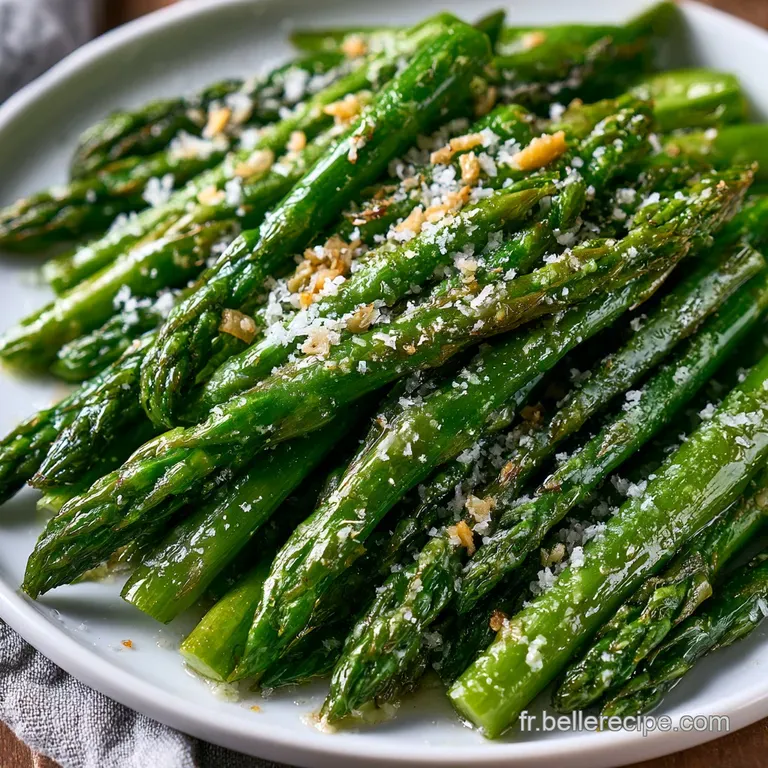Asperges align&eacute;es avec pr&eacute;cision, surmont&eacute;es de copeaux de fromage blanc et d'un filet d'huile brillante, dressage &eacute;pur&eacute;.