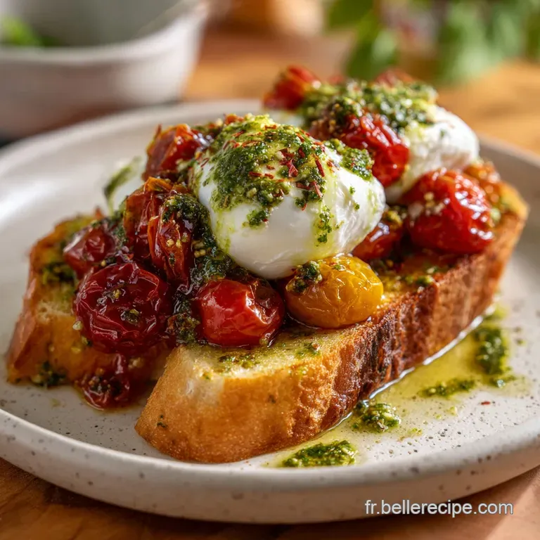 Burrata r&ocirc;tie aux tomates cerises confites et pesto