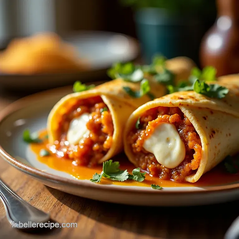 Burritos Au B&oelig;uf Fondant Et Fromage Coulant presentation