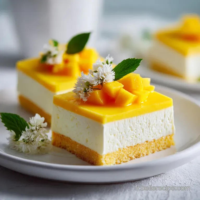 Elegant mango mousse dessert, artfully plated with a vibrant mango slice, offering a glimpse of the smooth, creamy texture.