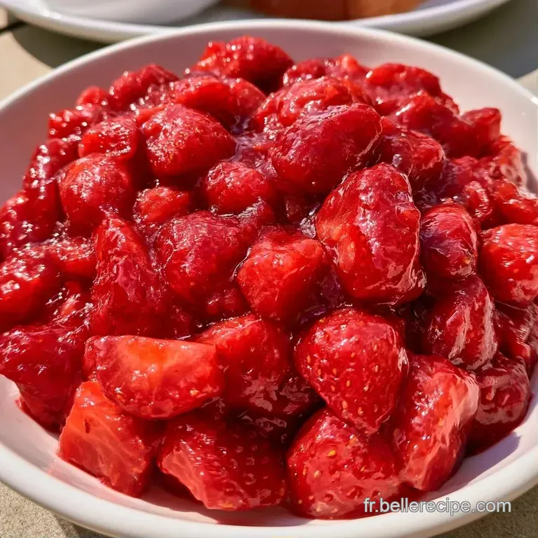 Une cuiller&eacute;e de confiture rouge &eacute;clatante et sirupeuse d&eacute;pos&eacute;e sur une tranche de pain grill&eacute; dor&eacute; et croustillant.
