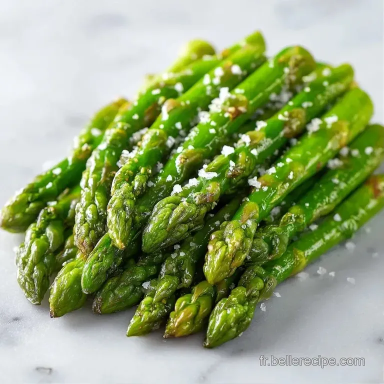 Asperges tendres align&eacute;es avec pr&eacute;cision, napp&eacute;es d'un beurre dor&eacute; et parsem&eacute;es de grains de gros sel cristallins.