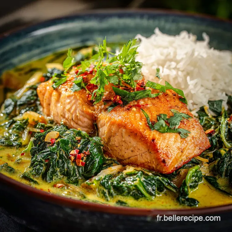 Le Saumon Doudou en Curry Rouge et &Eacute;pinards Croquants