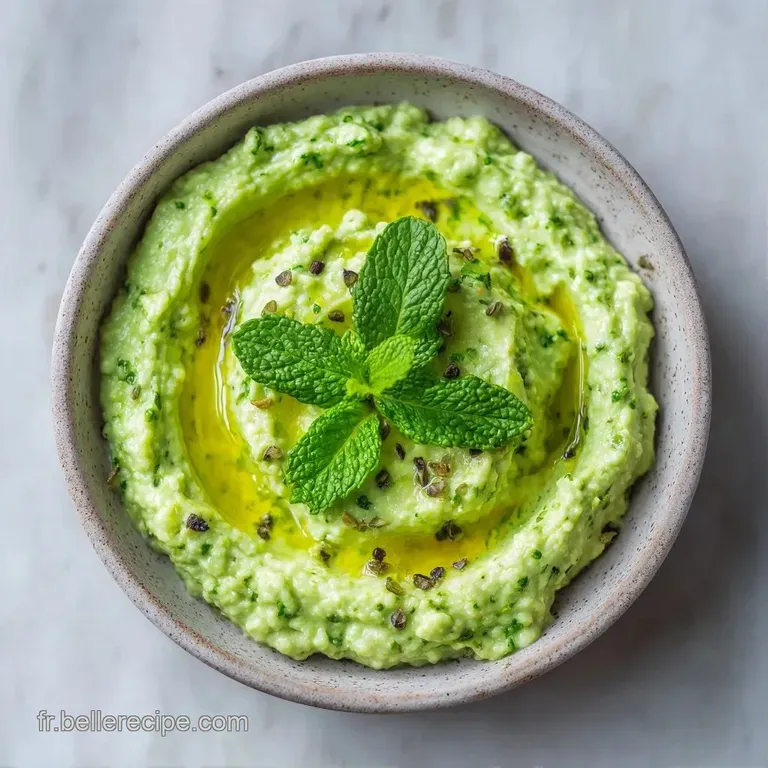 Cr&egrave;me onctueuse vert pistache dans un bol minimaliste, entour&eacute;e de l&eacute;gumes croquants et de pain dor&eacute; croustillant.