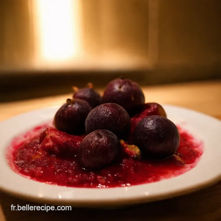 Figues Poch&eacute;es Au Vin Rouge &Eacute;pic&eacute; Couronn&eacute;es De Glace Vanille presentation